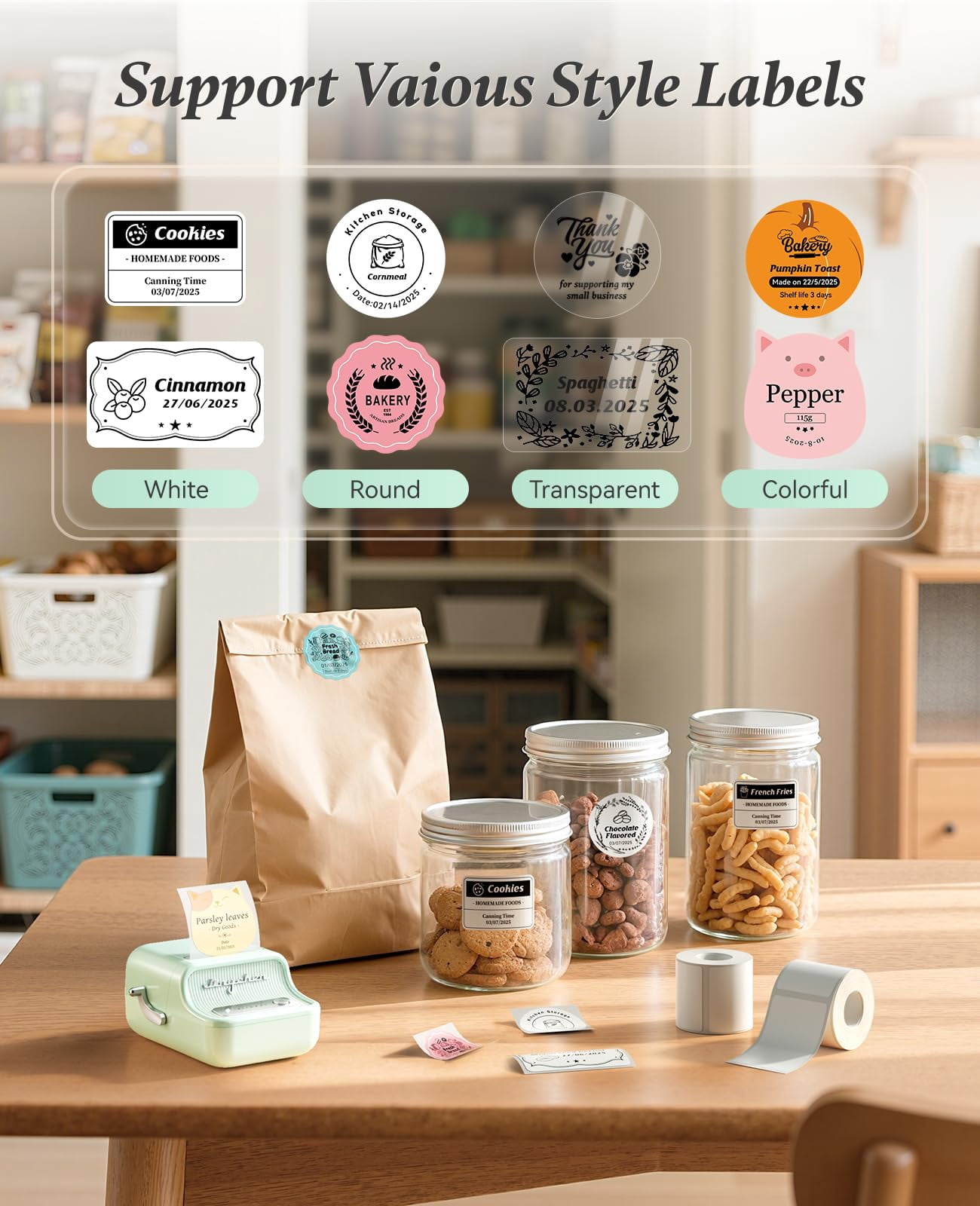 NIIMBOT B21 Label Maker Machine with Tape，2 Inch Inkless Sticker Printer Thermal Labeler for Price Address Label for Home Storage Office and Small Business,Mint Green