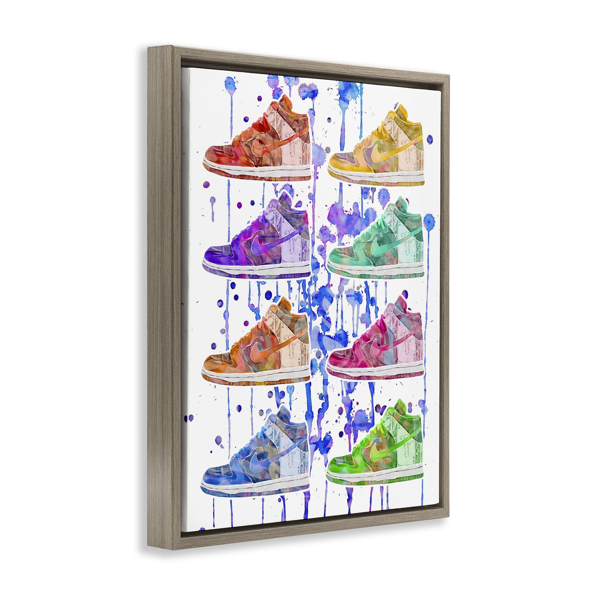 Stupell Industries Paint Drip Sneakers Beauty & Fashion Painting Brown Floater Framed Art Print Wall Art, 17 x 21