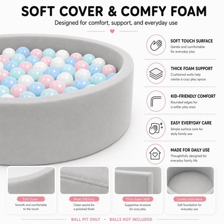 BEEPRINCESS Foam Ball Pit, Gray Round Soft Play photo 3