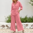 thumbnail image 4 of Cameland Women 2 Piece Tracksuit Women Fall Winter Solid Collared Long Sleeve Shirt Adjustable Waist Pants Two Piece Set Pink M, 4 of 5