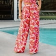 thumbnail image 6 of 2 Piece Outfits for Women 2023 Summer Crop Tops Wide Leg Pants Set Women's Printed Halter Vest Wide Leg Trousers Two-Piece Sleeveless Crewneck Top/Shirt Suit Red S, 6 of 7