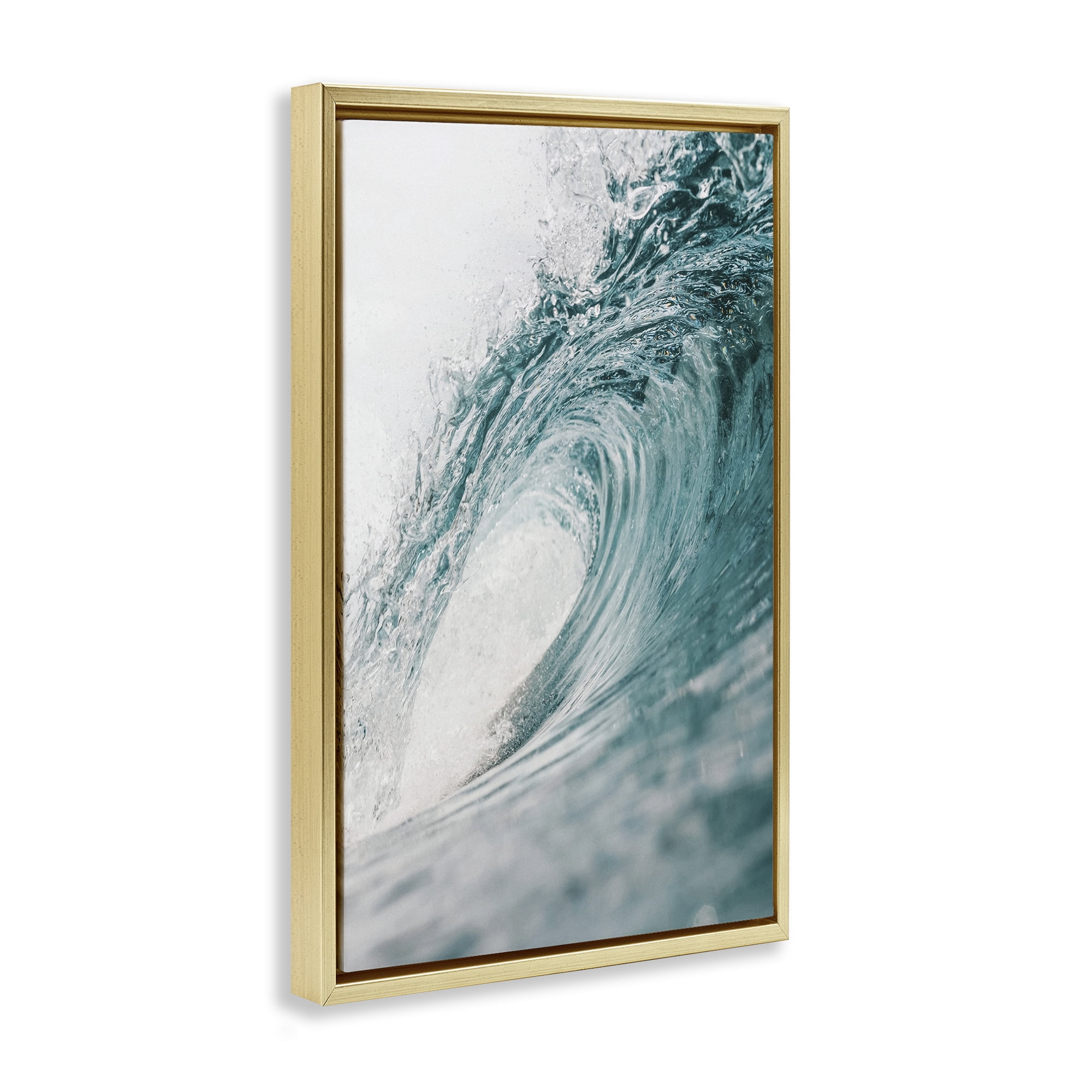Stupell Industries Rolling Surf Waves Nautical & Beach Photography Gold Floater Framed Canvas Art Print Wall Art, 17 x 25