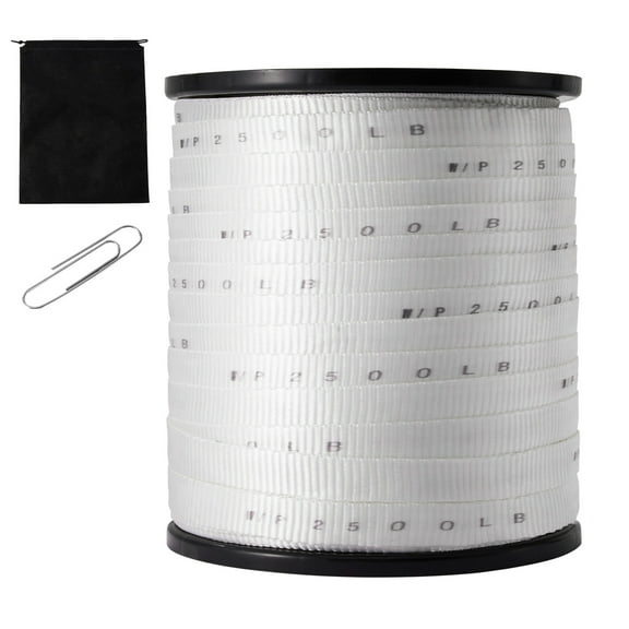 KFFKFF Polyester Pulling Cord, 3/4" x 528' Flat Mule Tape, 2500 lbf Pulling Strength, Marked Webbing Wire Pulling Tape for Wrapping, Horticulture, Business Electrical, Conduit Tasks, White