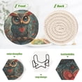 thumbnail image 4 of Haosy Set of 6 Drink Woven Coaster with Holder Heat Resistant Non-Slip Bar Coasters 4 Inches Valentines Owl on Tree Branch, 4 of 7