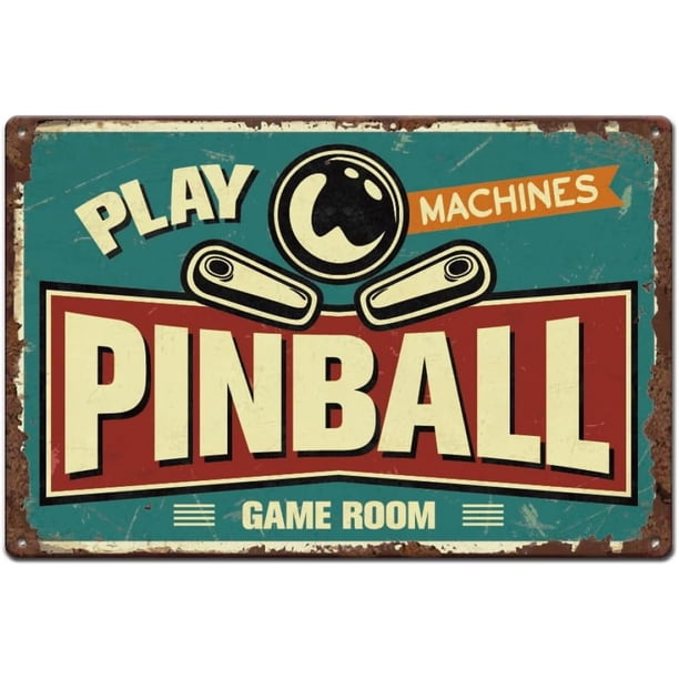 Letrero de metal para jugar al pinball, letreros de metal para sala de juegos, máquinas de pinball, placa vintage para cueva de hombre, arte de pared de hierro, póster, letrero de aluminio antiguo