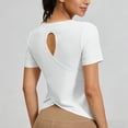 thumbnail image 5 of hotojiny Workout Shirts Women Stretchy Crew Neck Back Cut out T Shirts Athletic Short Sleeve Sun Protection Gym Running Yoga Tops, 5 of 7