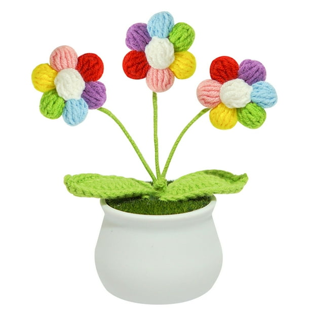 Flores artificiales, plantas artificiales, decoración terminada tejida a mano del valle, muebles para el hogar en macetas, flores simuladas tejidas, ramo de girasoles de lana, regalo, decoraciones tej