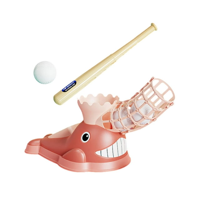 braveheart Kids Pitching Machine Baseball Practice Pitching Set for Indoor Outdoor Boys 6 Baseballs Pink Pink 3 Baseballs