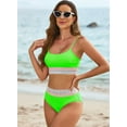 thumbnail image 4 of Eytino Bikini Set for Women Two Piece Swimsuit Colorblock Trim High Waisted Bathing Suits for Women Scoop Neck Adjustable Spaghetti Straps Bikini Swimwear Green L, 4 of 8