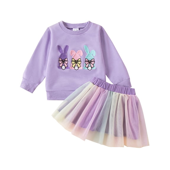 Toddler Girls Easter Outfit Baby Girl Bunny Hop Shirt Sweatshirt and Tutu Skirts Set Cute Easter Clothes