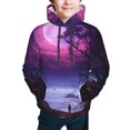 thumbnail image 2 of Bingfone Purple Moon Tree Night Sky Pattern Youth Classic Hoodies Soft Hooded Pullover Sweatshirts for Girls and Boys, 2 of 6