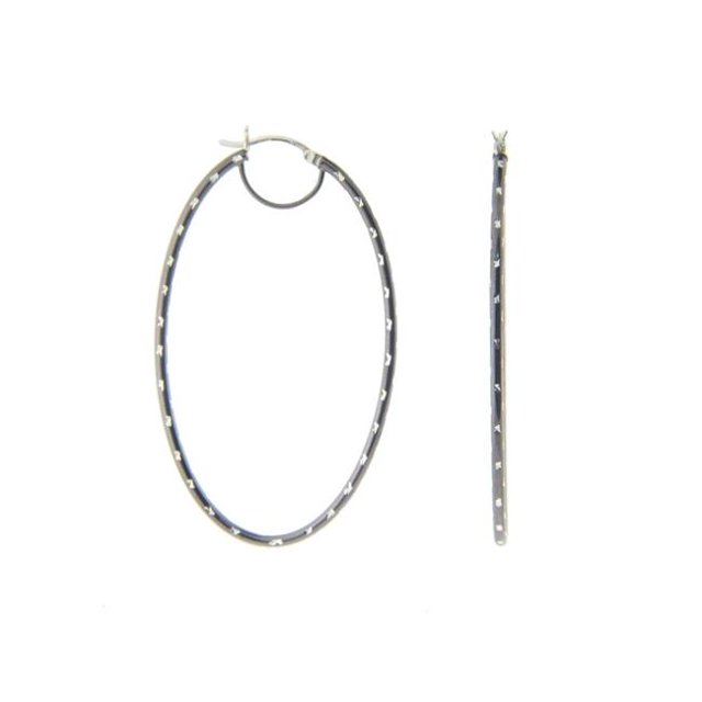 Large Oval Diamond Cut Hoop Earrings in Sterling Silver & Black Rhodium