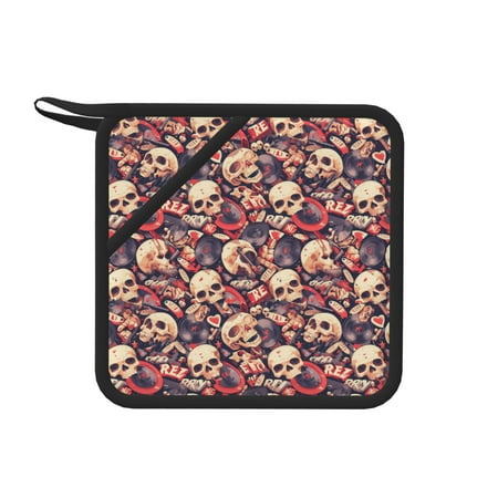 

Lukts Skull rock record artist for Silicone Anti-hot Mats - Heat Resistant for Kitchen Counter Dish Drying Mat Silicone Trivets Hot Pads for Kitchen Counter