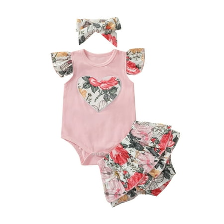 

Seyurigaoka Fly Sleeve Romper + Ruffled Printed Shorts + Bowknot Headband