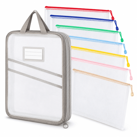 10 Pack PVC Mesh Zipper Pouch Set, A4/Letter Size Translucent File Bags with Organizer Bag, Waterproof Document Pouches for Office School Travel Supplies