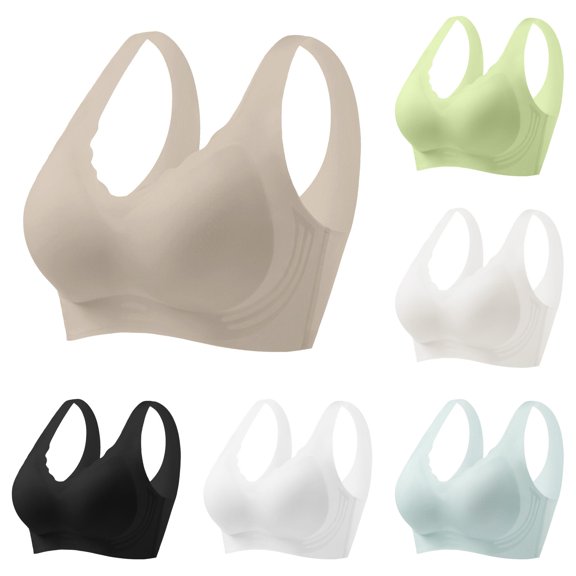 Women’s Ice Silk Seamless Cold Feeling Thin Soft Support Breathable Comfortable Fixed Bra Underwear, L, Beige