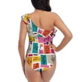 thumbnail image 5 of Sikiie Cute Doodles Print Women One Piece Swimsuits Tummy Control One Shoulder Bathing Suits Ruffle Swimwear, From S to XXL-Small, 5 of 6