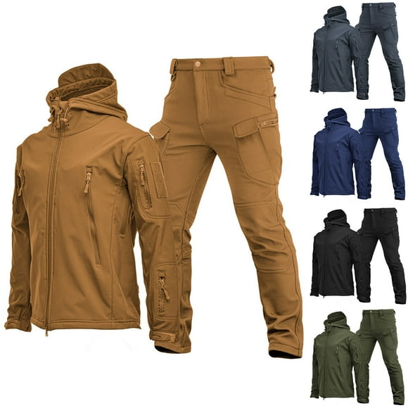 JURANMO Mens Tactical Clothing Set Military Zip Up Hooded Jacket and Ripstop Combat Pants Matching 2 Piece Sets Outdoor Sports Snowsuits with Pockets Limited Time Deals of The Day Army Green XL