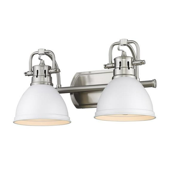 Golden Lighting 3602-BA2 PW-WHT Duncan 2 Light Bath Vanity, Matte White Shades - Pewter