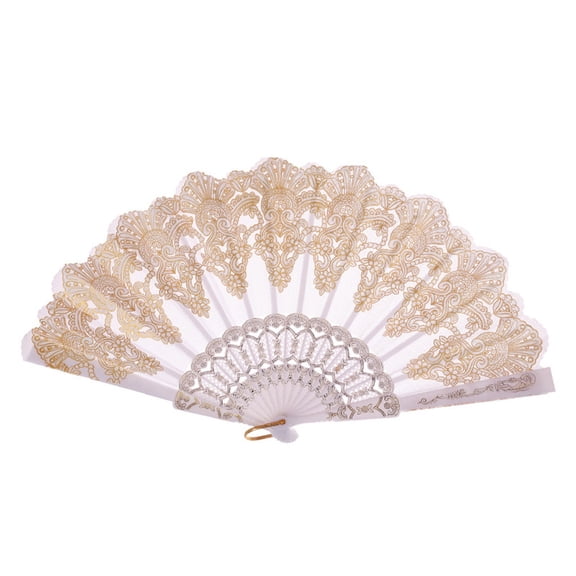 Partheme Spanish Folding Retro Pattern Hand Fan for Women, Handheld Chinese Folding Fan Hand Fan for Party Dancing Wedding and Home Decoration, White