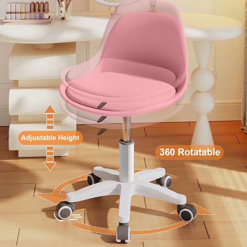 XUEGW Small Desk Task Chair 1 Pack, Cute Armless Vanity Chairs with Soft Padded Cushion, Plastic Height-Adjustable Home Office Chairs for Teens Girls, Pink