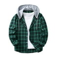 thumbnail image 2 of Stamzod Mens Hooded Sweatshirt Fashion Patchwork Long Sleeve Plaid Hoodie Men Casual Button Down Hoodies Green-4 XL, 2 of 9