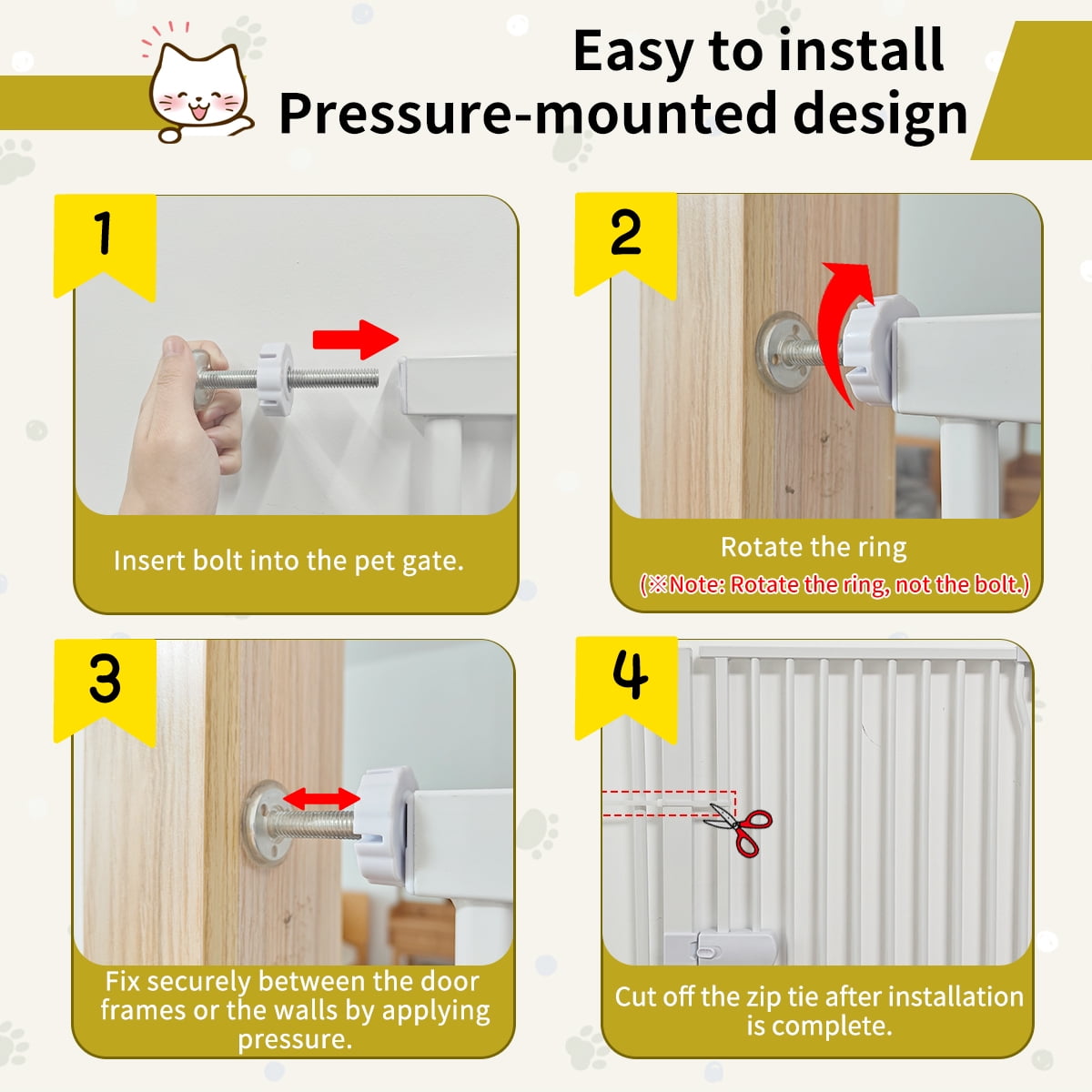Lumizone Extra Tall Cat Gate 61.02" High Pressure Mounted White 34.25"-38.38" Extra Wide 2025 New (10 Sizes) 1.37" Gap No Drilling Auto-Close One-Handed Operation Tall Pet Gate for Dogs