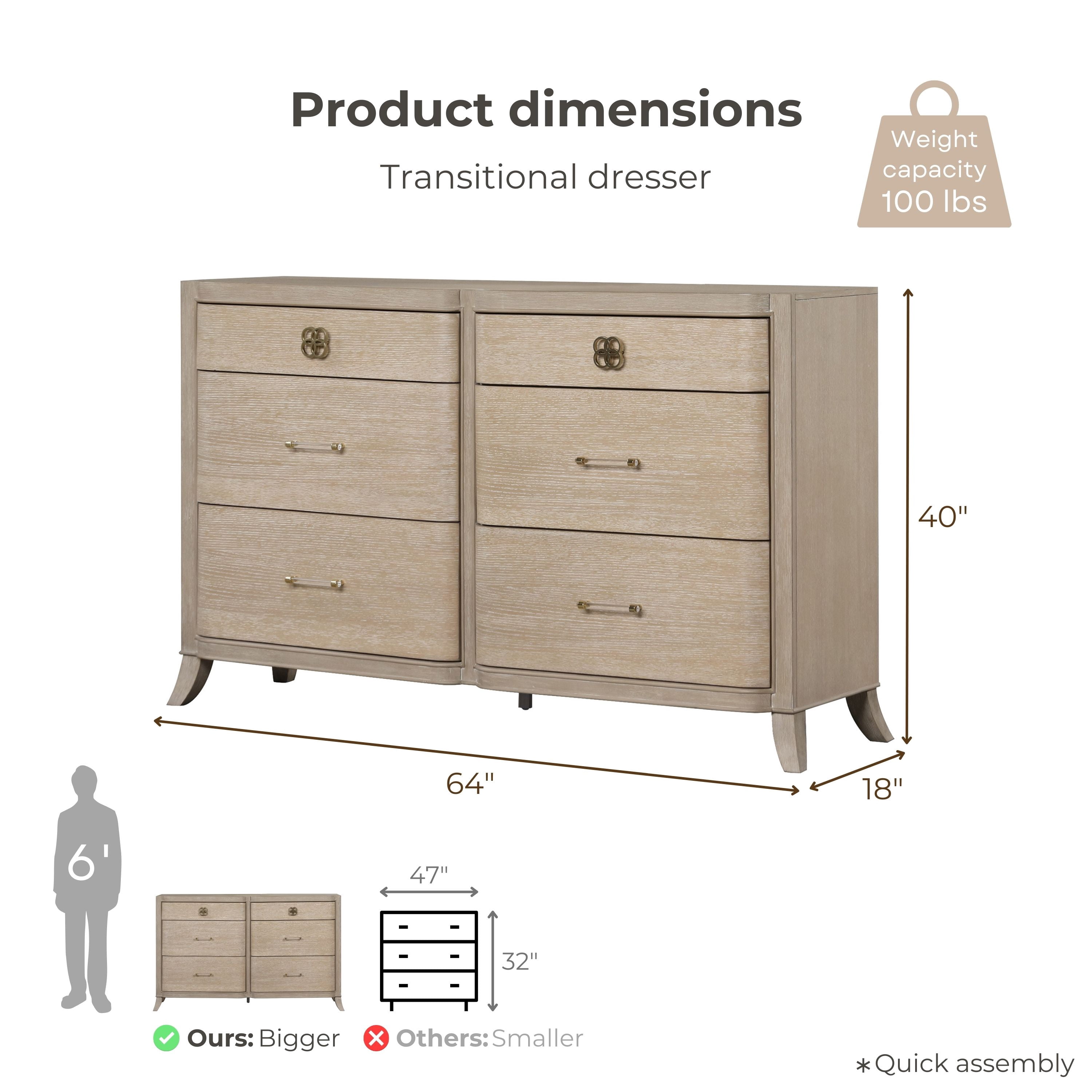Furniture of America Enmi 6-Drawer Solid Wood Adult Bedroom Dresser, Natural Oak