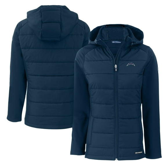 Women's Cutter & Buck Navy Los Angeles Chargers Evoke Hybrid Eco Softshell Recycled Full-Zip Hoodie Jacket