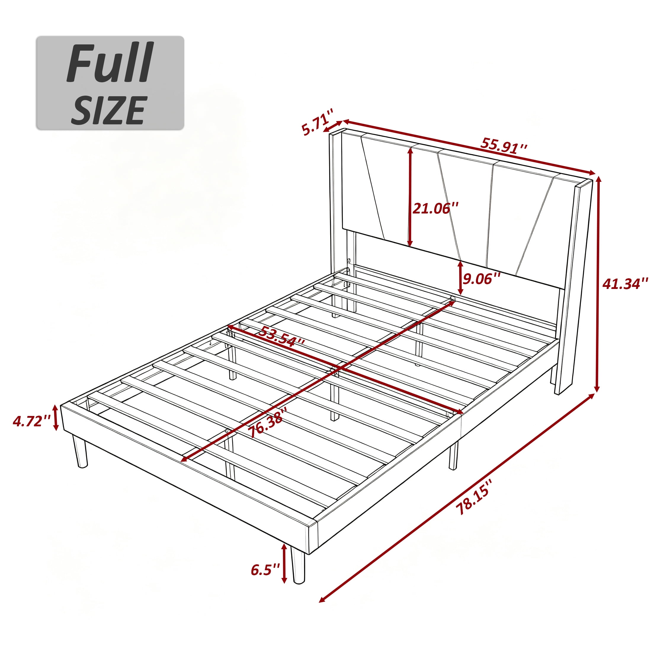 Gewnee Full Size Bed Frame,Velvet Upholstery Platform Bed with Headboard,No Box Spring Needed,Black