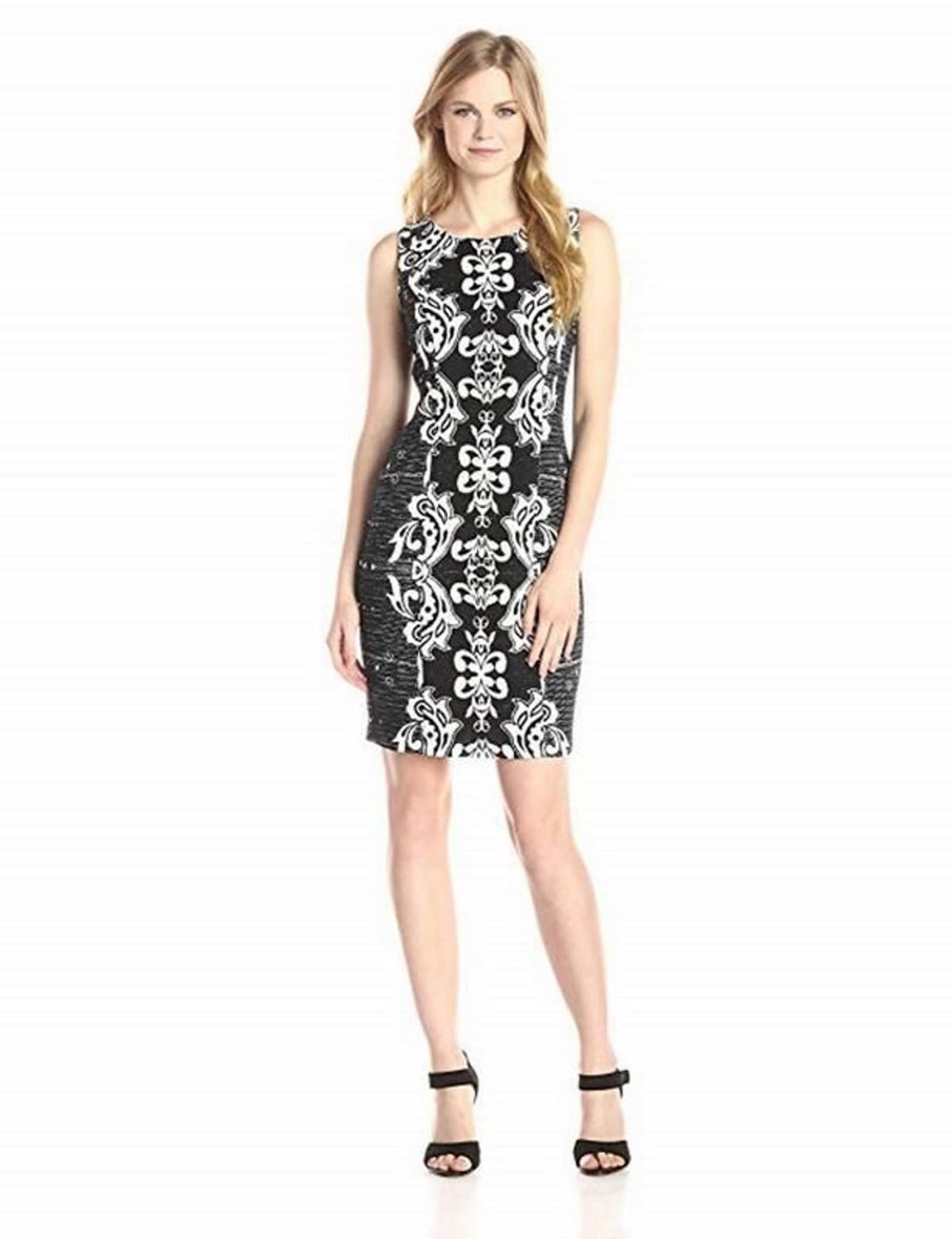NYDJ WOMEN'S CANDICE TEXTURED-PRINTED DRESS BLACK/VANILLA 6 - Walmart.com