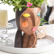 Quoowiit Resin Head Planter, 7 with Drainage Holes, Face Flower Pot for Indoor and Outdoor Plants