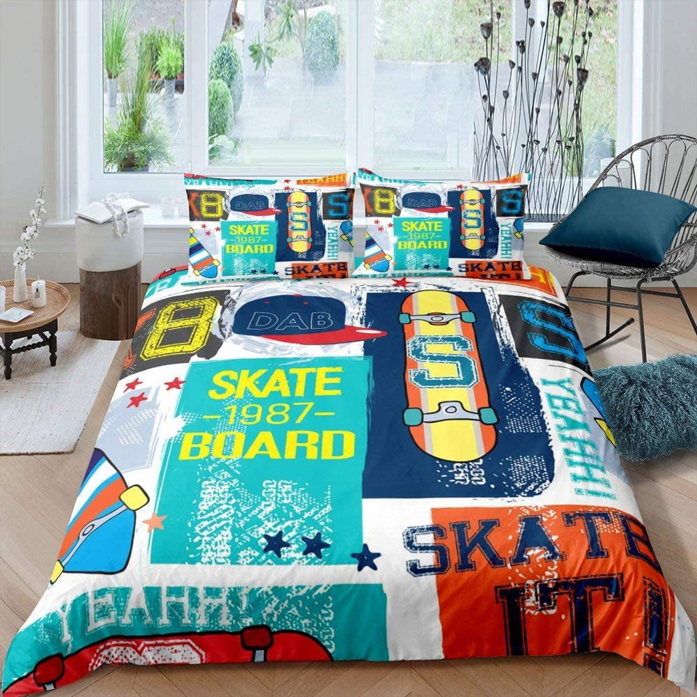 3PCS Skateboarding Comforter Bedding Set Queen Fashion Sports Bedding