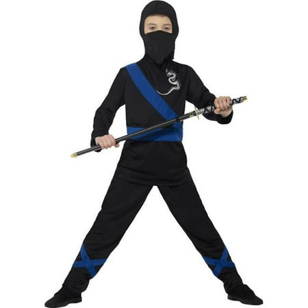 Smiffys 21073L Ninja Assassin Costume with Hood Mask Top & Trousers, Large - Black & Blue