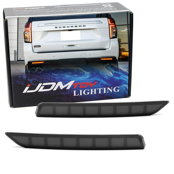 Black-Out Smoked Lens Full LED Lower Bumper Reflector Lights For Chevrolet 2021-up Suburban/Tahoe, GMC Yukon, Yukon Denali, Function as Tail, Brake & Rear Fog Lamps