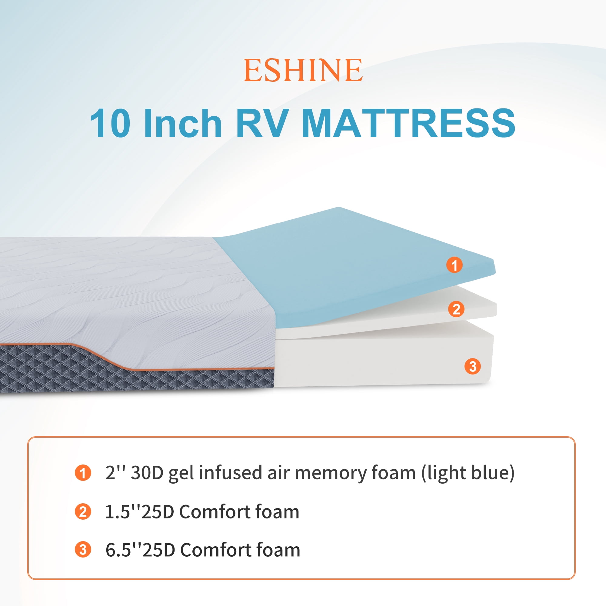 ESHINE 10 Inch Short Queen RV Mattresses, Memory RV Mattress Highly Supportive, Shock-Absorbing and Pressure-Relieving Mattresses
