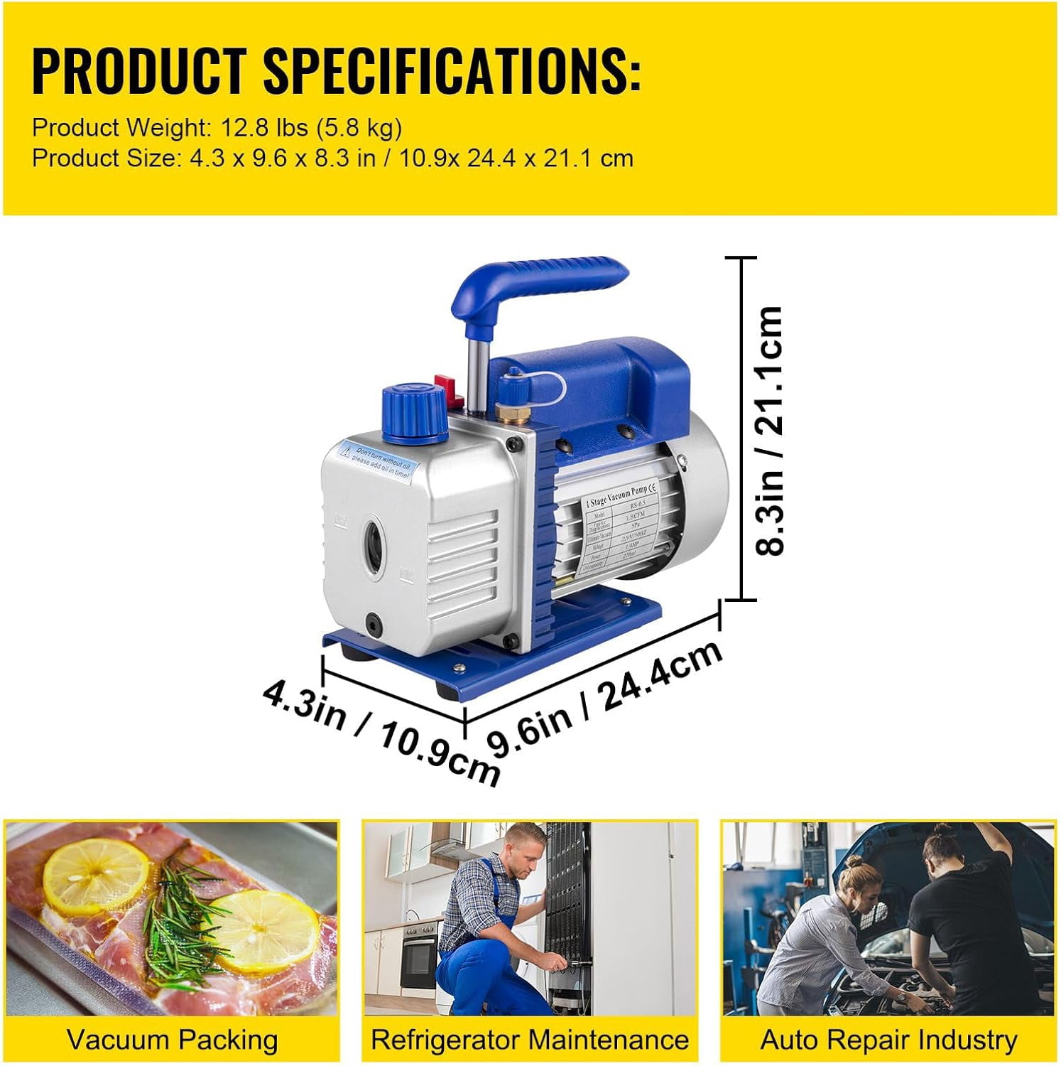 SIHAO 1/4 HP 1.8 CFM Single Stage Rotary Vane Air Vacuum Pump and AC Manifold Gauge Set Kit for HVAC Air Conditioning Refrigeration Recharging