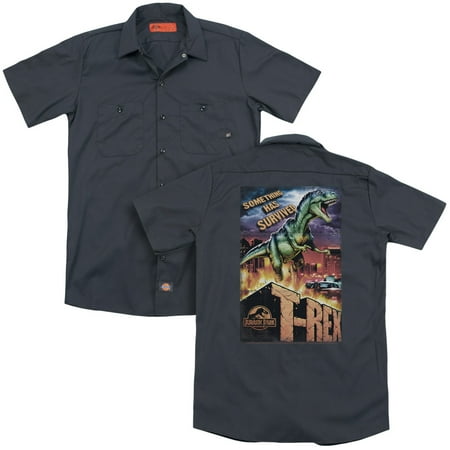 Jurassic Park Rex In The City (Back Print) Adult Work Shirt Charcoal