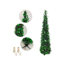 5FT Pop Up Christmas Tree with LED Lights and Tree Topper- Collapsible Artificial Tinsel Pencil Christmas Tree, Skinny Xmas Tree for Indoor Home Apartment Holiday Party Decoration