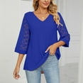 thumbnail image 2 of CHGBMOK Women Lace 3/4 Sleeve Blouse Bell Sleeve V Neck T Shirt Casual Dressy Basic Shirts Loose Fit Tunic, 2 of 6