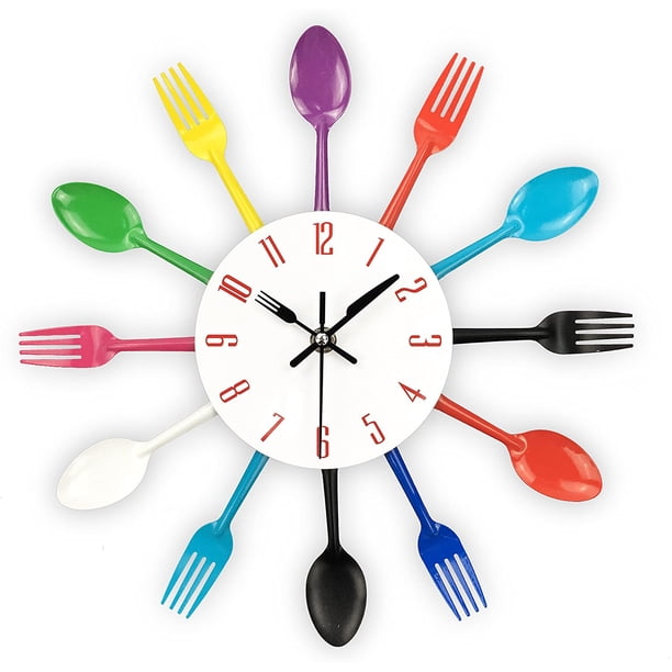 Reloj de pared de cocina, 3D, extraíble, moderno, creativo, cubertería, cuchara de cocina, tenedor, reloj de pared, espejo, calcomanía de pared, pegatina de pared, habitación, decoración del hogar Fokelyi WRQX-451-2