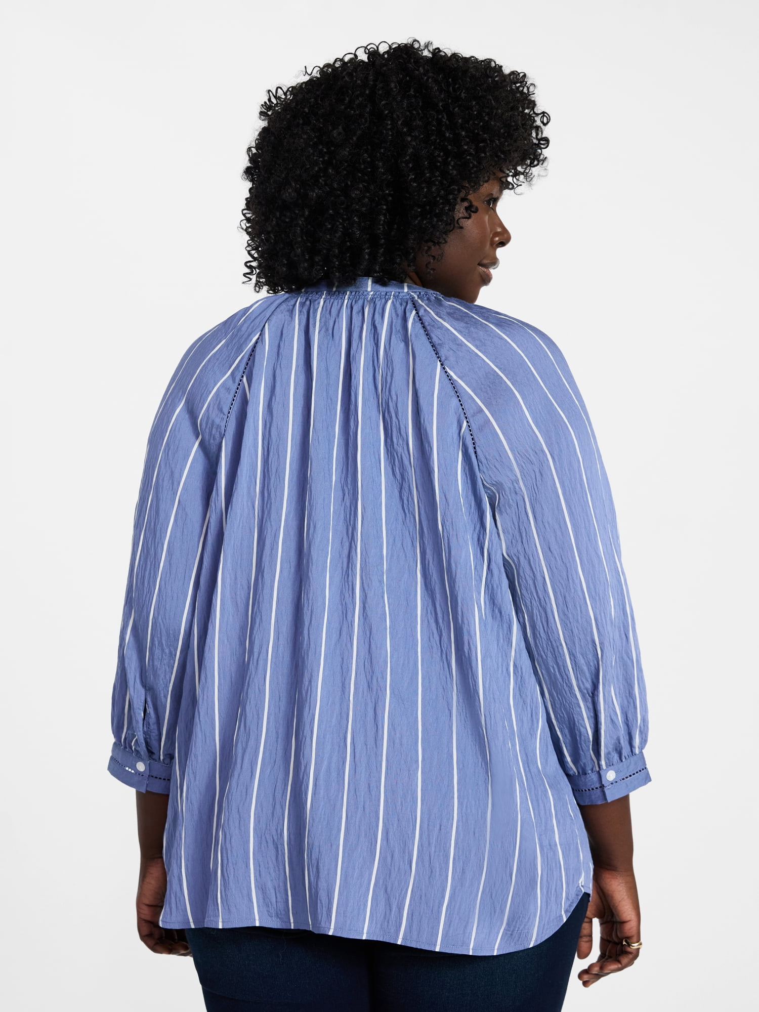 Terra & Sky Women's Plus Size Button Blouse with 3/4-Length Sleeves, Sizes 0X-5X