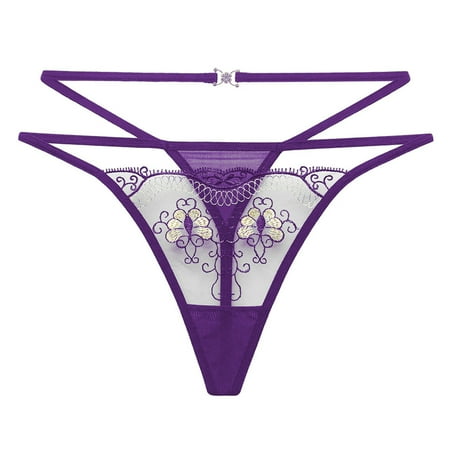 Icvfdpl Underwear For Women Mesh Embroidery Thin Style Hollowed Out Low Waisted Thong Casual Daily Women S Panties Purple One Size
