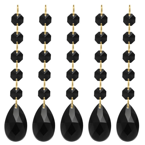Uxcell Teardrop Crystal Chandelier Pendants Beads, 5 Pack 135mm Length 38mm Prisms Parts Beads Black