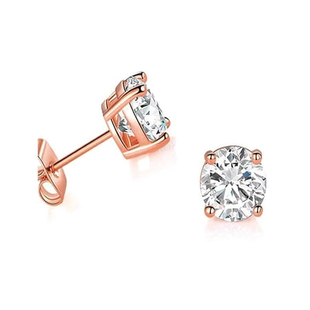Paris Jewelry 14K Rose Gold Created White Diamond Round Plated 1/2Ct Stud Earrings