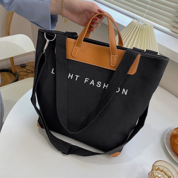 Bolso de hombro para mujer Bolso tote Gran capacidad Contraste Viajes Compras (Negro)