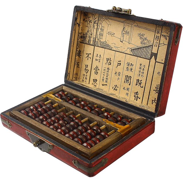 9 Column Classic Wooden Abacus with Vintage Leather Box, Soroban for Study Decoration or Gift, Aging Treatment SP-01
