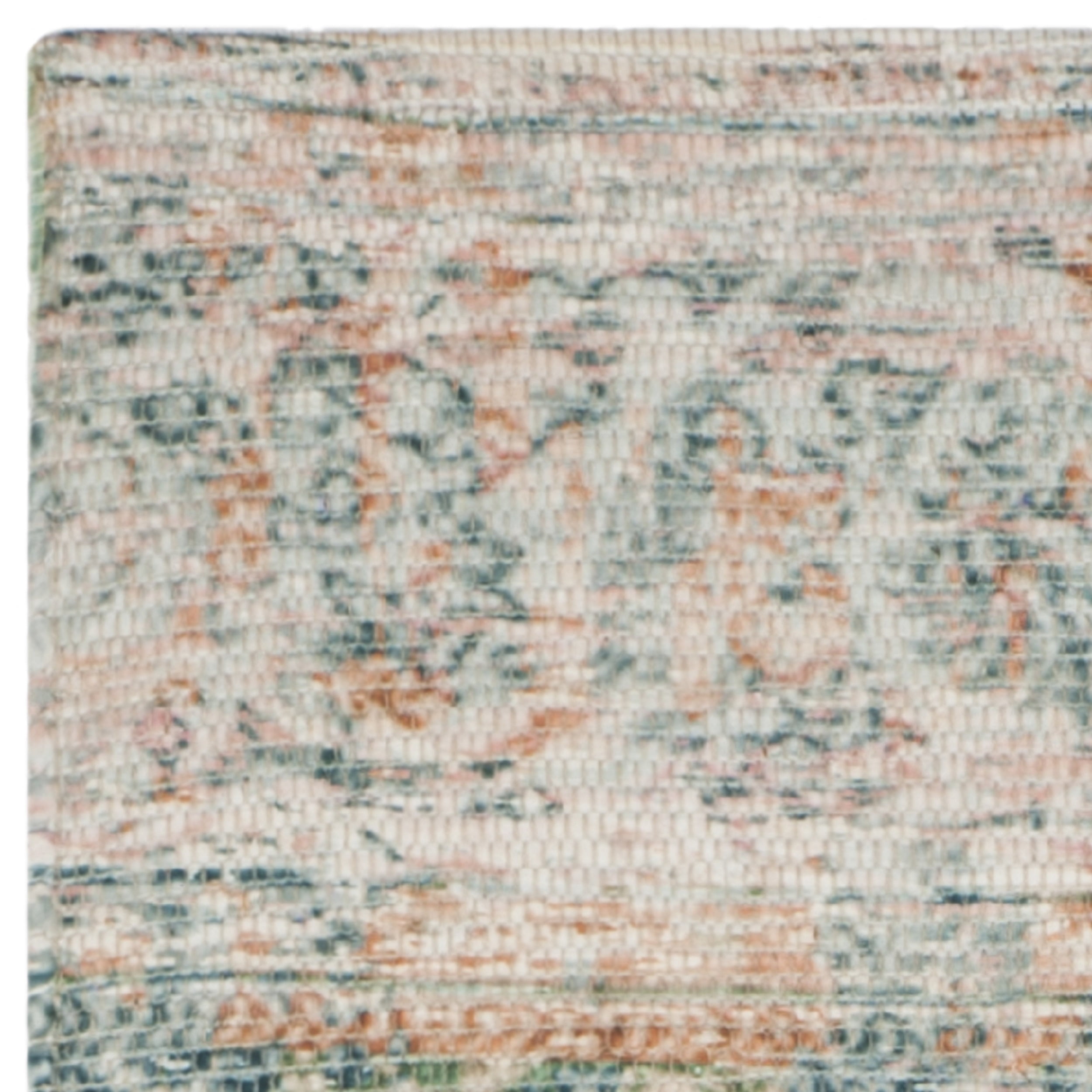 SAFAVIEH Saffron Candelario Floral Cotton Runner Rug, Turquoise/Peach, 2'3" x 10'
