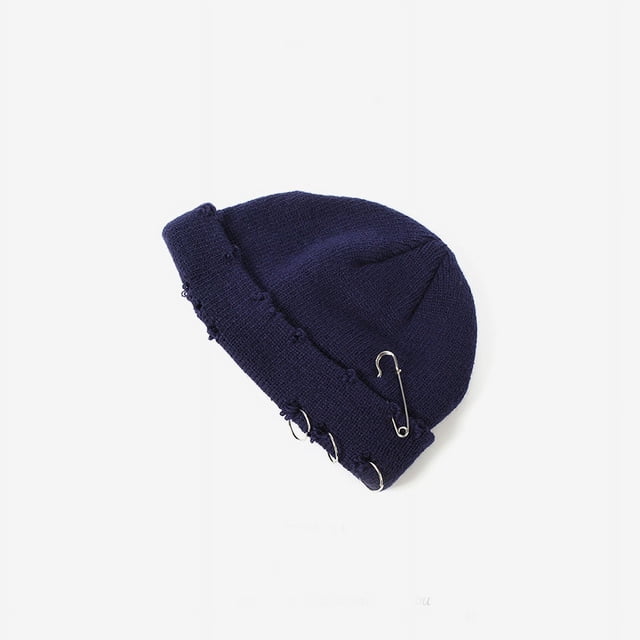 Gorro tejido a la moda, gorros Punk de Hip Hop para hombres y mujeres, gorro de melón sin ala con anillo de Metal, gorro de ganchillo cálido para invierno, Gorras