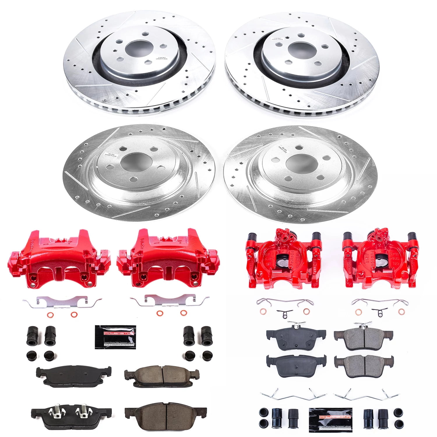 PowerStop Front and Rear Z23 Evolution Sport Brake Pad and Rotor Kit with Red Powder Coated Calipers Fits: LINCOLN Select Models KC7231